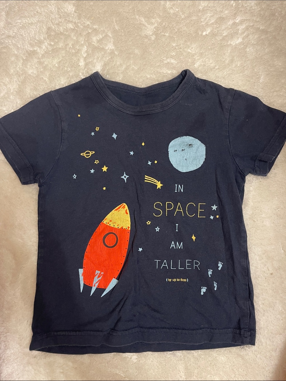 Kids Space Graphic Tee - Black with Red Rocket
